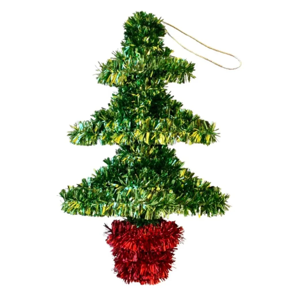 Vintage Christmas Ornaments Fabric & Tinsel Trees and Gingerbread Lot of 3